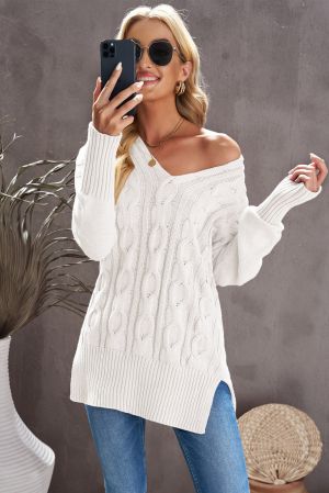 Дамски памучен пуловер в бяло