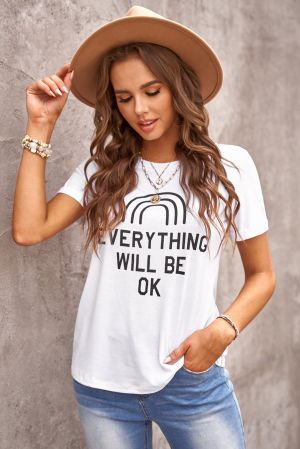 Дамска тениска в бял цвят с надпис 'Everything WIll Be Ok'