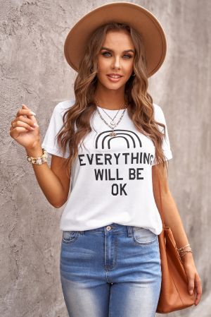 Дамска тениска в бял цвят с надпис 'Everything WIll Be Ok'