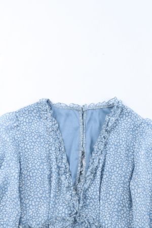 Sky Blue Ruffle Detailing Open Back Floral Dress