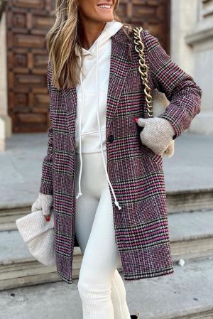 Дамско карирано палто с ревер