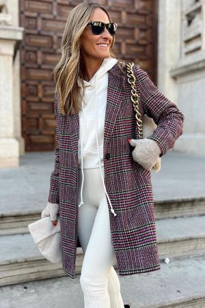 Дамско карирано палто с ревер