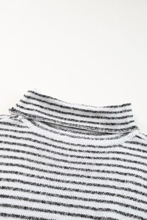 Gray Striped Turtleneck Loose Sweater