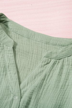 Дамска памучна блуза с дълъг ръкав тип балон в зелен цвят