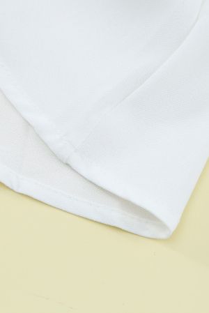 White Lace Splicing V Neck Short Sleeve Blouse