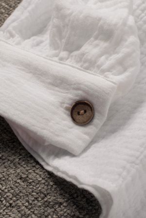 White Turn-down Collar V Neck Crinkled Cuffed Shirt