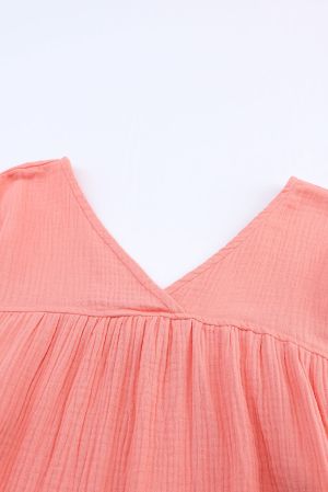 Дамска памучна блуза в розово с V-образно деколте и гръб