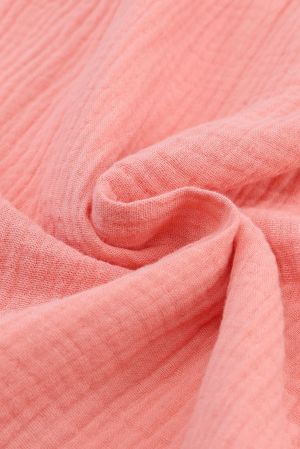 Pink Textured V Neck Bracelet Sleeve Babydoll Blouse