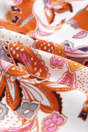 Orange Floral Wrap Kimono Blouse