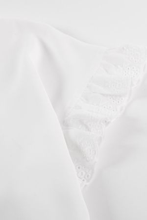 White V Neck Ruffle Short Sleeve T-shirt