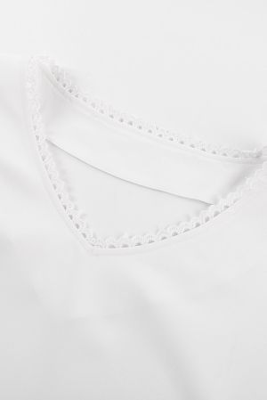 White V Neck Ruffle Short Sleeve T-shirt