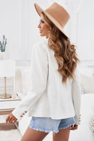 White Double Breasted Long Sleeve Novelty Button Blazer