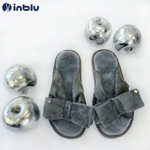 INBLU Италиански домашни чехли с ефектна пандела, Сиви
