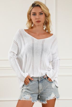 Дамски пуловер в бяло, 55% акрил и 45% памук