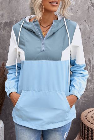 Дамски суичър с 'color block' дизайн в синьо и бяло