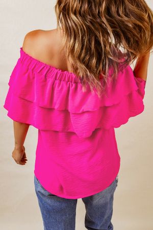 Дамска блуза в цвят циклама с къс ръкав