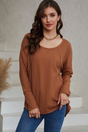 Дамска ежедневна блуза с дълъг ръкав в кафяв цвят