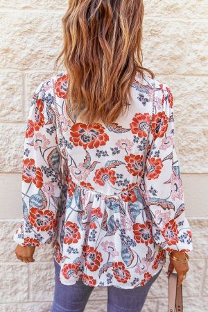 Дамска блуза с дълъг ръкав и флорален принт