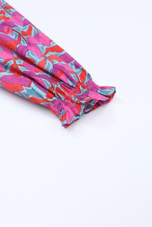 Multicolour Plus Size Floral Print Ruffled Puff Sleeve Shirt