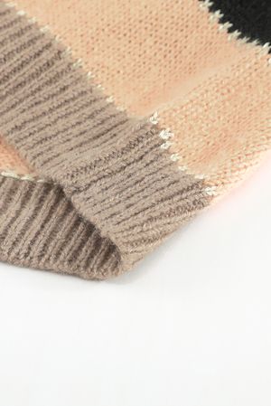 Drop-Shoulder Sleeve Striped Patchwork Pullover Sweater