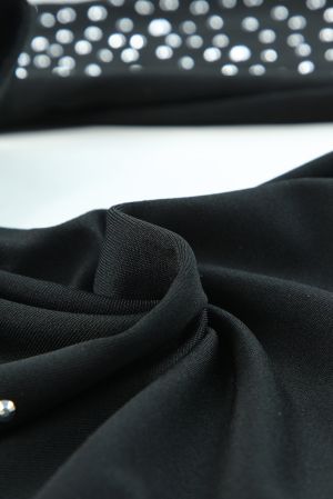 Black Rhinestone O-neck Long Sleeve Bodysuit