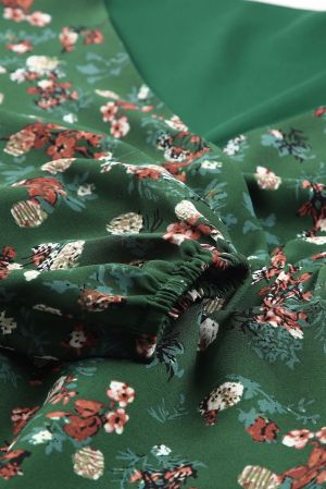 Green Floral Print Wrap V Neck Peplum Top
