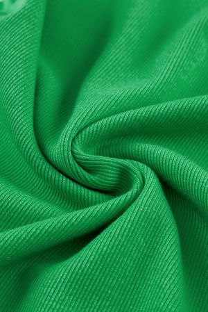 Green Rib Knitted Ruffle Sleeve U Neck Top