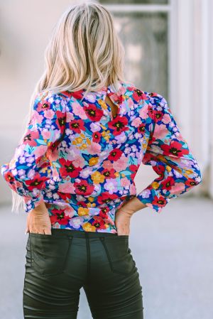 Дамска блуза с дълъг ръкав и флорален принт, 100% памук