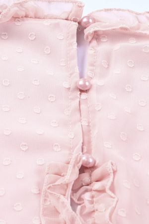 Pink Layered Ruffled Open Back Puff Sleeve Swiss Dot Mini Dress