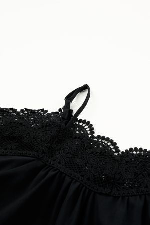 Black Crochet Neckline Off-shoulder Short Sleeve Top