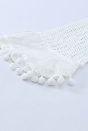 White Crochet Pom Pom Trim Beach Tunic Cover up