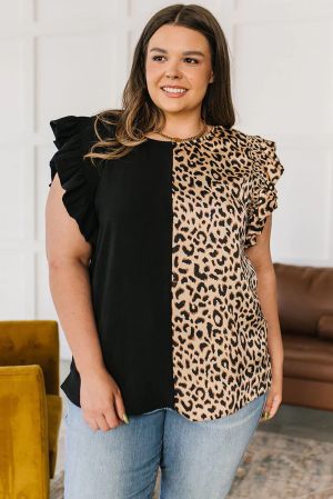 Дамска блуза с леопардов принт и къси ръкави с къдрички