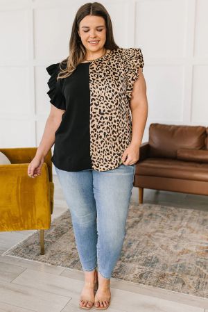 Дамска блуза с леопардов принт и къси ръкави с къдрички