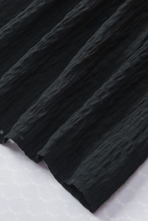Black Hollowed Texture Ruffle Sleeve Blouse