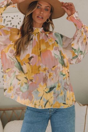 Дамска феерична блуза на цветя с дълъг ръкав