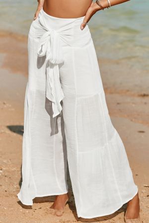 Дамски панталон в бяло, с висока талия и широки крачоли