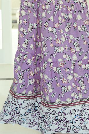 Дамска дълга пола в лилаво с флорален принт