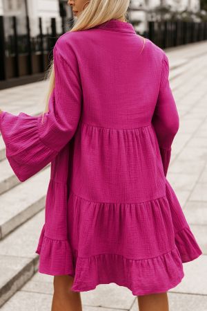 Дамска рокля тип риза в цвят циклама, 100% памук