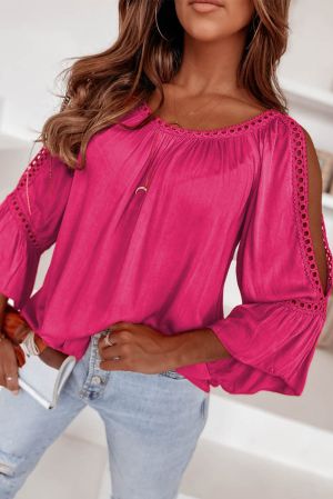 Дамска блуза в цвят циклама с ефектни ръкави и бродерия