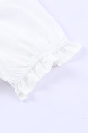 Дамска блуза в бяло с къс ръкав и бродерия с флорален мотив, 100% памук