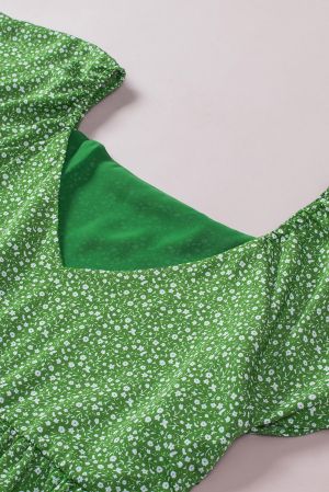 Дамски зелен топ с флорален принт, макси размери