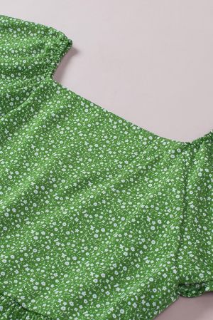 Green Plus Size Floral Peplum Top