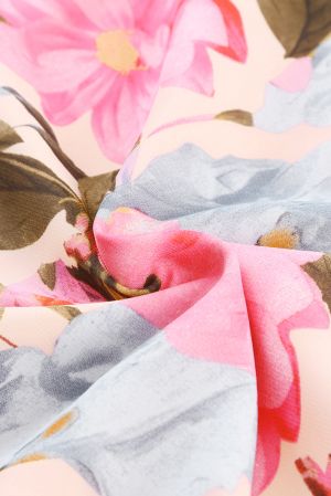 Pink Floral Print Tassel Tie Short Sleeve Blouse