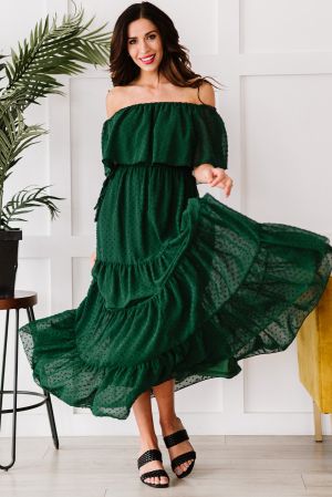 Green Swiss Dot Plus Size Ruffle Tiered Maxi Dress
