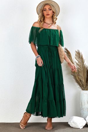 Green Swiss Dot Plus Size Ruffle Tiered Maxi Dress