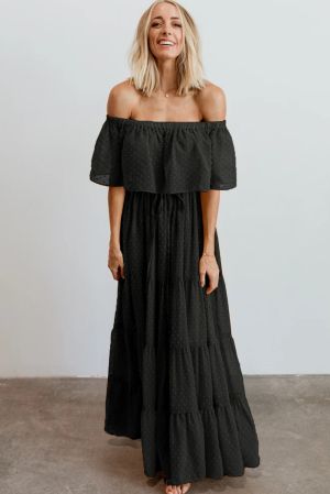 Black Swiss Dot Plus Size Ruffle Tiered Maxi Dress