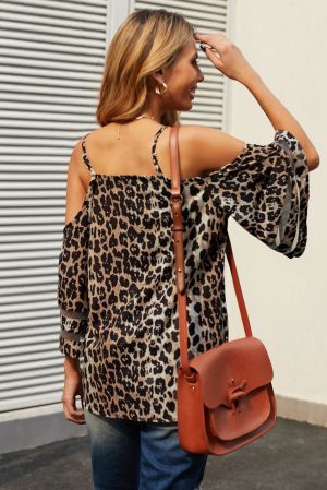 Дамска блуза с ефектни свободни ръкави и леопардов принт