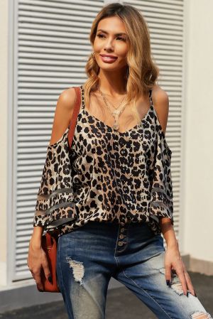 Дамска блуза с ефектни свободни ръкави и леопардов принт