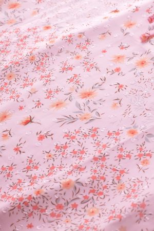 Pink Floral Print Drawstring Frill Trim Sleeveless Top