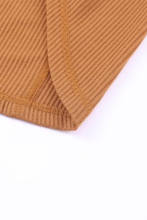 Brown Waffle Knit Half Button Henley Top